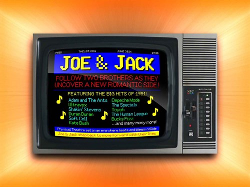 A retro TV with teletext on the screen including the title 'Joe & Jack' in bold, yellow lettering.